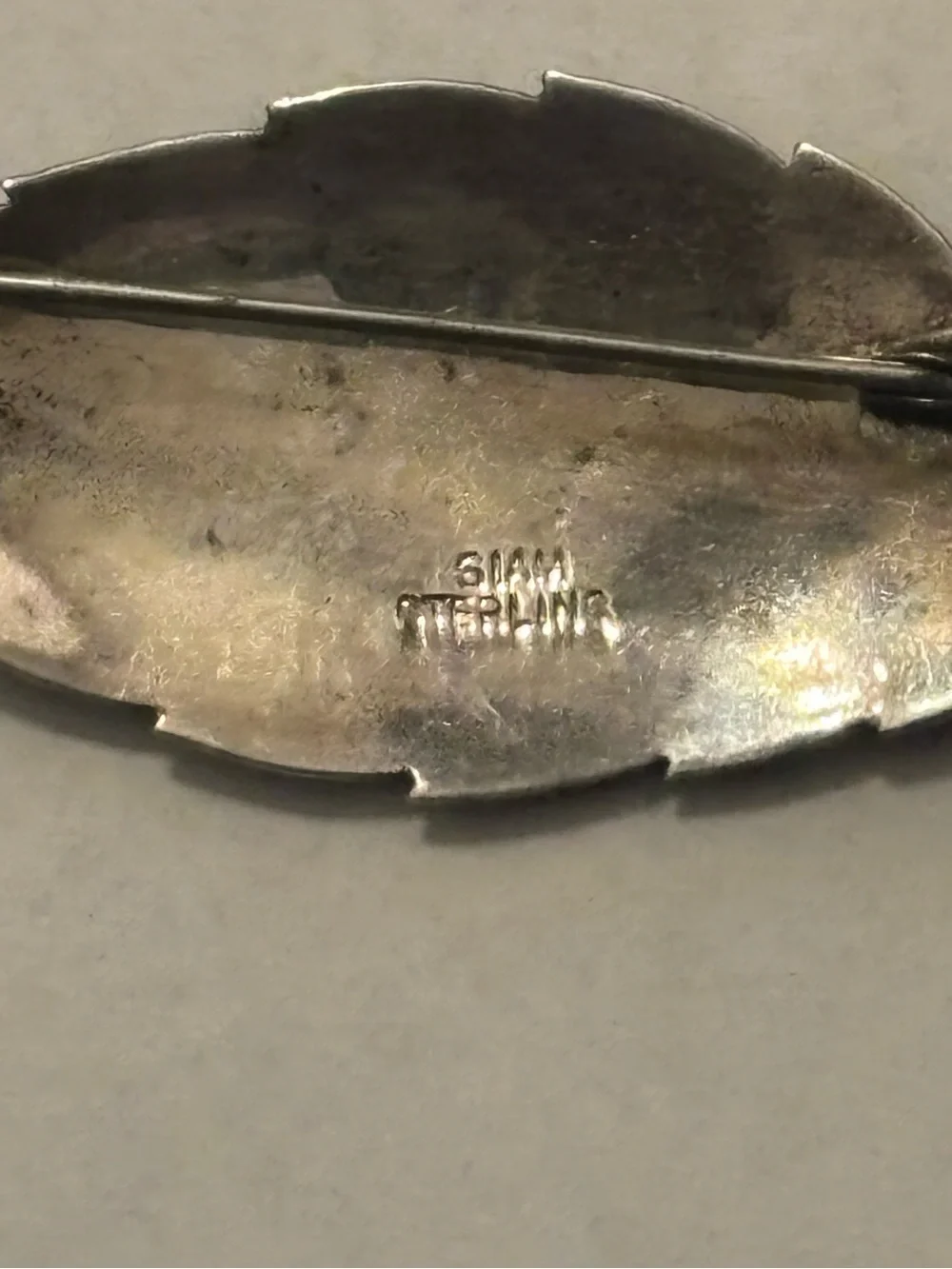 Siam Sterling Silver 1900s Antique Leaf-Shaped Brooch w/Niello Dancer